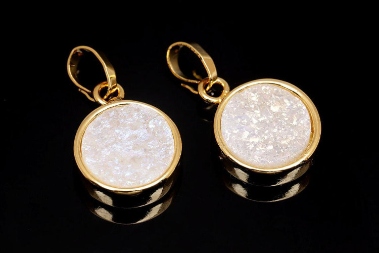 DZ002-Gold Plated-(1pcs)-Titanium Druzy Agate Round 12mm Charms-Rainbow White-Ni Free-Wholesale Charms, [PRODUCT_SEARCH_KEYWORD], JEWELFINGER-INBEAD, [CURRENT_CATE_NAME]