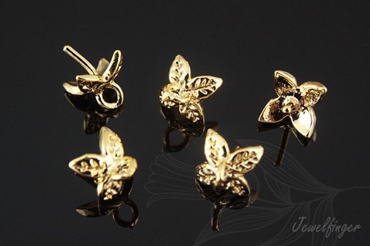 [W] C1045-Gold plated-(40pcs)-4 leaves beadscap 5mm for half drilled beads, [PRODUCT_SEARCH_KEYWORD], JEWELFINGER-INBEAD, [CURRENT_CATE_NAME]