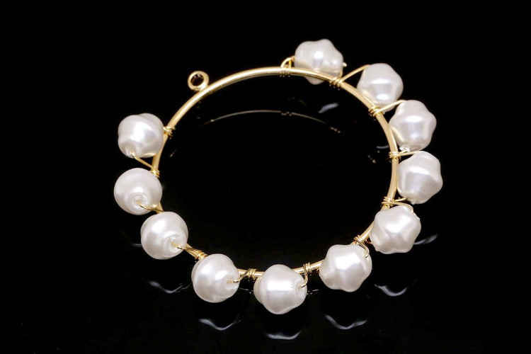 B185-Gold Plated-(2pcs)-Acrylic Pearl Circle Pendant, [PRODUCT_SEARCH_KEYWORD], JEWELFINGER-INBEAD, [CURRENT_CATE_NAME]