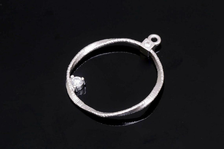 [W] H221-Matt Rhodium Plated-(20 pcs)-Hammered Circle Pendants-CZ Circle Charms-Wholesale Pendants, [PRODUCT_SEARCH_KEYWORD], JEWELFINGER-INBEAD, [CURRENT_CATE_NAME]