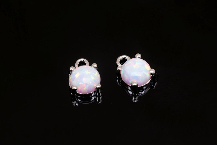 H714-Rhodium Plated-(2pcs)-5.2*7.2mm Tiny Opal Charms-Wholesale Charms, [PRODUCT_SEARCH_KEYWORD], JEWELFINGER-INBEAD, [CURRENT_CATE_NAME]