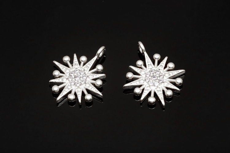 K769-Matt Rhodium Plated-(2pcs)-Cubic Starburst Charms-Cubic Star Charm-North Star Pendant-Wholesale Charms, [PRODUCT_SEARCH_KEYWORD], JEWELFINGER-INBEAD, [CURRENT_CATE_NAME]