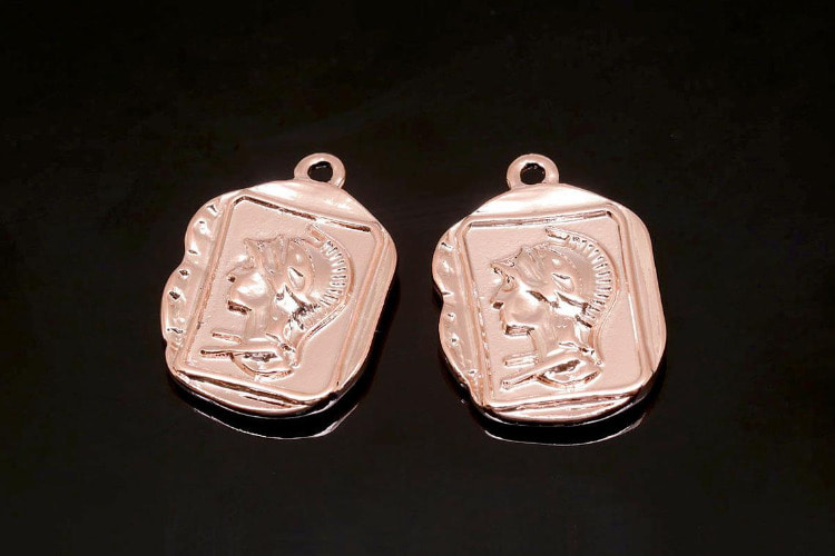 H967-Pink Gold Plated-(2pcs)-Double Sided Vintage Pendant-Medallion Necklace Charm-Wholesale Pendants, [PRODUCT_SEARCH_KEYWORD], JEWELFINGER-INBEAD, [CURRENT_CATE_NAME]