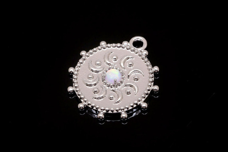 E916-Rhodium Plated-(2pcs)-Opal Coin Charms-Medallion Necklace Charm-Wholesale Charms, [PRODUCT_SEARCH_KEYWORD], JEWELFINGER-INBEAD, [CURRENT_CATE_NAME]
