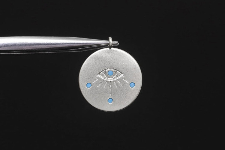 [W] H825-Matt Rhodium Plated-(20pcs)-Turquoise Cubic Evil Eye Charms-Medallion Necklace Charm-Wholesale Charms, [PRODUCT_SEARCH_KEYWORD], JEWELFINGER-INBEAD, [CURRENT_CATE_NAME]