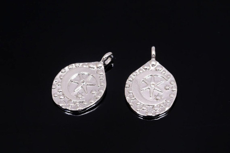 M252-Rhodium Plated-(2pcs)-Moon&amp;Cubic Star Charms-Medallion Necklace Charm-Wholesale Charms, [PRODUCT_SEARCH_KEYWORD], JEWELFINGER-INBEAD, [CURRENT_CATE_NAME]