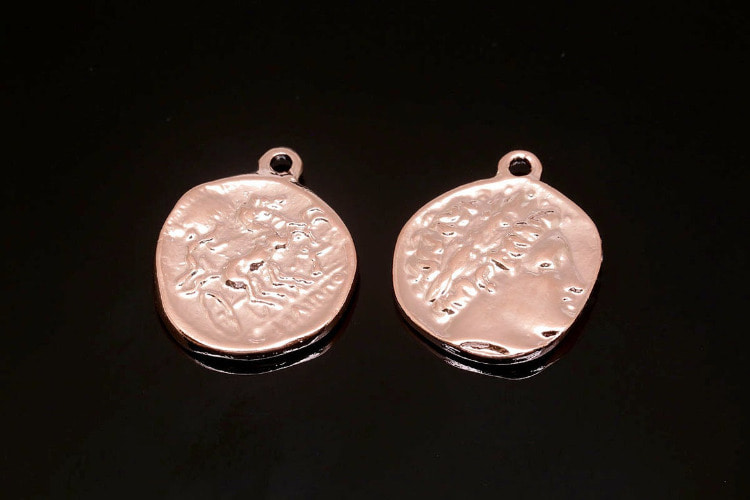 H962-Pink Gold Plated-(2pcs)-Double Sided Vintage Pendant-Medallion Necklace Charm-Wholesale Pendants, [PRODUCT_SEARCH_KEYWORD], JEWELFINGER-INBEAD, [CURRENT_CATE_NAME]