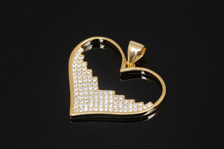 BC343-Gold Plated-(1piece)-Micro Pave Heart Pendant-Medallion Necklace Charm-Wholesale Pendants, [PRODUCT_SEARCH_KEYWORD], JEWELFINGER-INBEAD, [CURRENT_CATE_NAME]