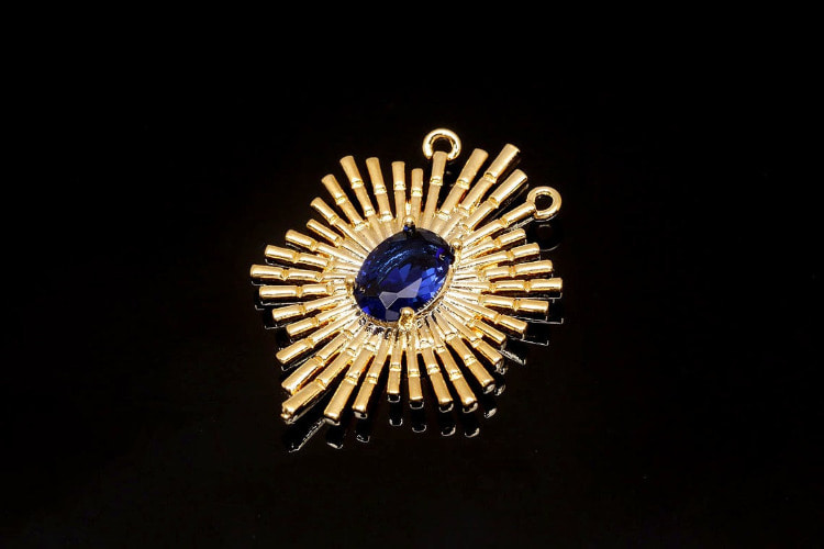 [W] M949-Gold Plated-(10 pcs)-Sapphire Cubic Sunburst Pendants-Necklace Bracelet Making Supply-Wholesale Pendants, [PRODUCT_SEARCH_KEYWORD], JEWELFINGER-INBEAD, [CURRENT_CATE_NAME]