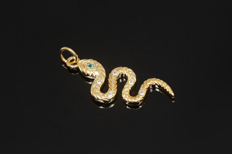 BC258-Gold Plated-(1piece)-Green Eye Snake Pendants-Cubic Snake Charm-Wholesale Pendants, [PRODUCT_SEARCH_KEYWORD], JEWELFINGER-INBEAD, [CURRENT_CATE_NAME]