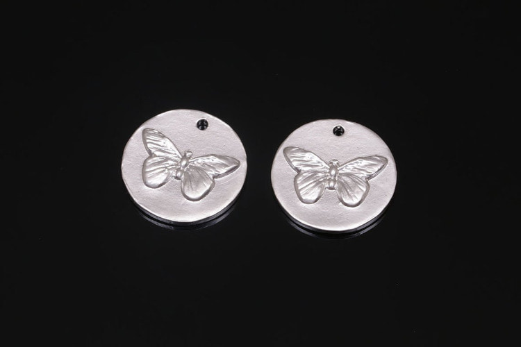 M1110-Matt Rhodium Plated-(2pcs)-Butterfly Coin Charms-Mini Coin Pendant-Medallion Necklace Charm-Jewelry Findings-Wholesale Charms, [PRODUCT_SEARCH_KEYWORD], JEWELFINGER-INBEAD, [CURRENT_CATE_NAME]