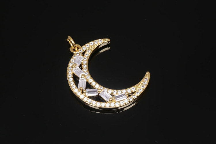 [W] BC278-Gold Plated-(10 pieces )-Micro Pave Moon Pendant-Baguette-Cut Crescent Moon Charms-Wholesale Pendants, [PRODUCT_SEARCH_KEYWORD], JEWELFINGER-INBEAD, [CURRENT_CATE_NAME]