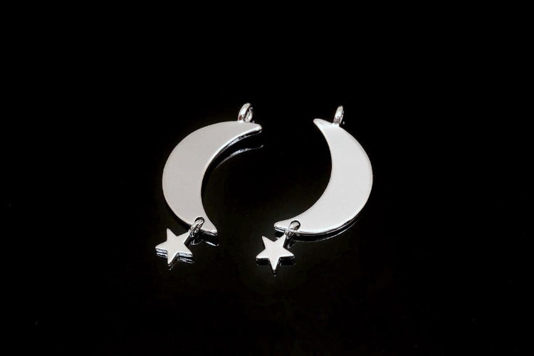 F36-Rhodium Plated-(2pcs)-Moon&amp;Star Charms-Necklace Earrings Making Supply-Wholesale Charms, [PRODUCT_SEARCH_KEYWORD], JEWELFINGER-INBEAD, [CURRENT_CATE_NAME]