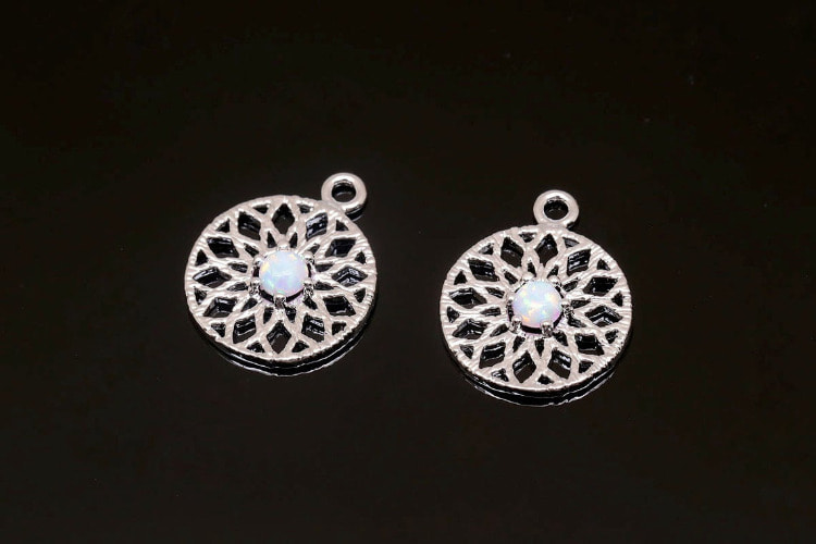 [W] S504-Rhodium Plated-(20 pcs)-Opal Coin Charms-Opal Pendant-Medallion Necklace Charm-Necklace Bracelet Making Supply-Wholesale Charms, [PRODUCT_SEARCH_KEYWORD], JEWELFINGER-INBEAD, [CURRENT_CATE_NAME]