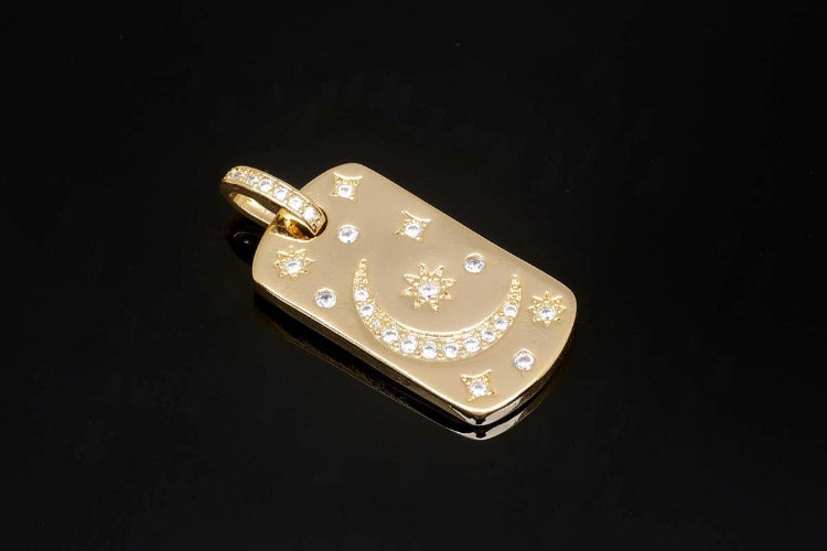 BC266-Gold Plated-(1piece)-Moon and Star Pendant-Cubic Bail&amp;Rectangle Pendant-Medallion Necklace Charm-Wholesale Pendants, [PRODUCT_SEARCH_KEYWORD], JEWELFINGER-INBEAD, [CURRENT_CATE_NAME]