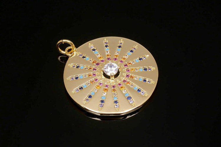 [W] BC265-Gold Plated-(10 piece)-Multi Cubic Coin Pendant-Cubic Sun Pendant-Medallion Necklace Charm-Wholesale Pendants, [PRODUCT_SEARCH_KEYWORD], JEWELFINGER-INBEAD, [CURRENT_CATE_NAME]