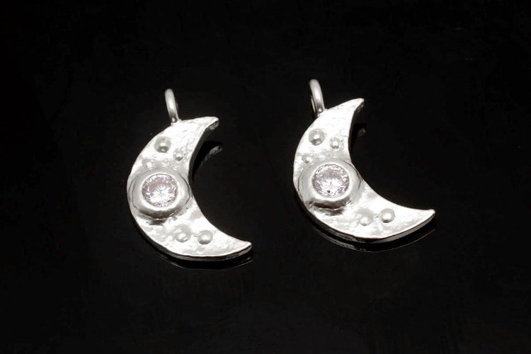 M1304-Matt Rhodium Plated-(2pcs)-Cubic Crescent Charm-Tiny Cubic Moon Pendant-Medallion Necklace Charm-Wholesale Charms, [PRODUCT_SEARCH_KEYWORD], JEWELFINGER-INBEAD, [CURRENT_CATE_NAME]