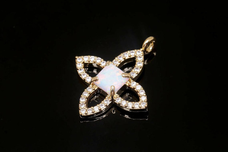 [W] F44-Gold Plated-(10pcs)-Cubic Flower Pendant-Opal Clover Charms-Necklace Earrings Making Supply-Wholesale Pendants, [PRODUCT_SEARCH_KEYWORD], JEWELFINGER-INBEAD, [CURRENT_CATE_NAME]