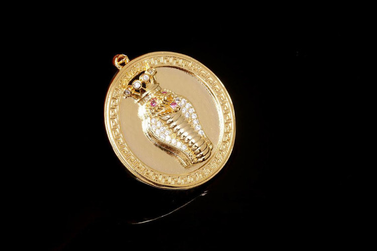 BC293-Gold Plated-(1piece)-Cubic Coin Pendant-Cubic Cobra Pendant-Medallion Necklace Charm-Wholesale Pendants, [PRODUCT_SEARCH_KEYWORD], JEWELFINGER-INBEAD, [CURRENT_CATE_NAME]