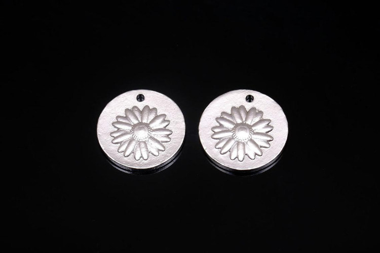 [W] M1108-Matt Rhodium Plated-(20pcs)-Daisy Coin Charms-Flower Mini Coin Pendant-Medallion Necklace Charm-Jewelry Findings-Wholesale Charms, [PRODUCT_SEARCH_KEYWORD], JEWELFINGER-INBEAD, [CURRENT_CATE_NAME]