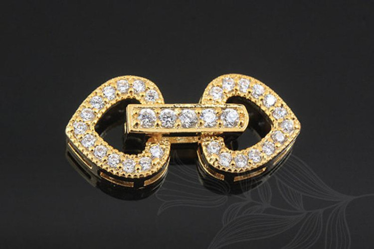 M849-Gold Plated Twin heart cubic clasp (1piece), [PRODUCT_SEARCH_KEYWORD], JEWELFINGER-INBEAD, [CURRENT_CATE_NAME]