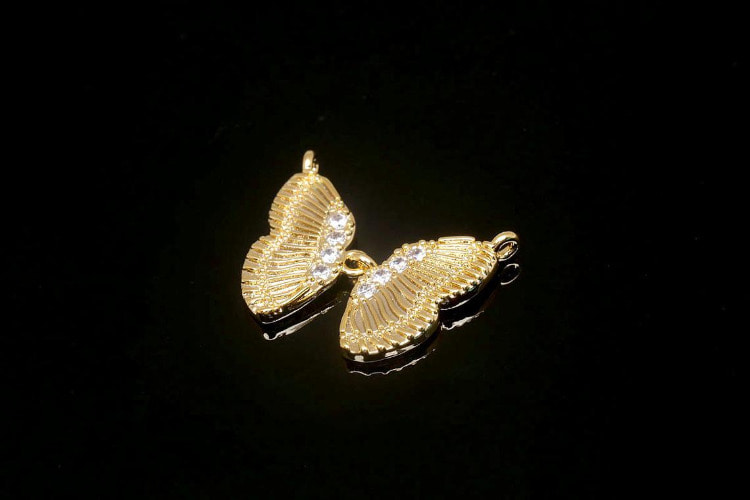 CH0077-Gold Plated-(2pcs)-Cubic Butterfly Pendants-Butterfly Charm-Necklace Making Supply-Wholesale Pendants, [PRODUCT_SEARCH_KEYWORD], JEWELFINGER-INBEAD, [CURRENT_CATE_NAME]