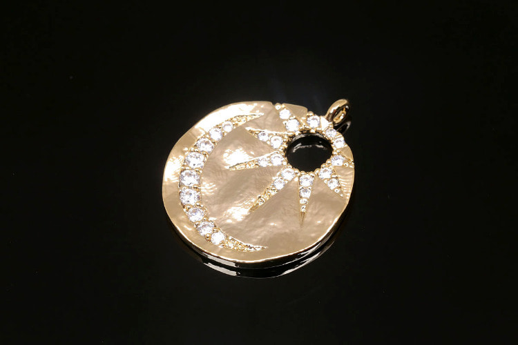 F47-Gold Plated-(2pcs)-Cubic Moon&amp;Sun Pendants-Medallion Charm-Necklace Earrings Making Supply-Wholesale Pendants, [PRODUCT_SEARCH_KEYWORD], JEWELFINGER-INBEAD, [CURRENT_CATE_NAME]