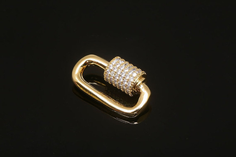 JC050-Gold Plated-11*18mm Cubic Oval Screw Clasp (2pcs), [PRODUCT_SEARCH_KEYWORD], JEWELFINGER-INBEAD, [CURRENT_CATE_NAME]
