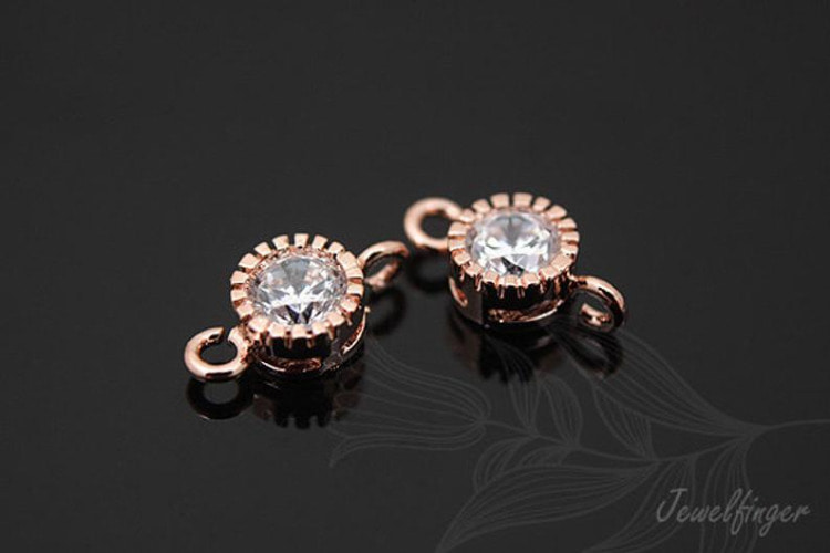 C969-Pink Gold Plated-(2pcs)-Sideways 5mm Round Cubic Connector-Wedding jewelry Connector-Wholesale Connectors, [PRODUCT_SEARCH_KEYWORD], JEWELFINGER-INBEAD, [CURRENT_CATE_NAME]