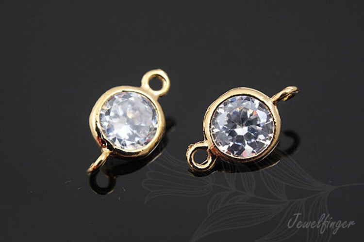 E946-Gold Plated-(2pcs)-6mm Cubic Zircornia Connector-Wholesale Connectors, [PRODUCT_SEARCH_KEYWORD], JEWELFINGER-INBEAD, [CURRENT_CATE_NAME]