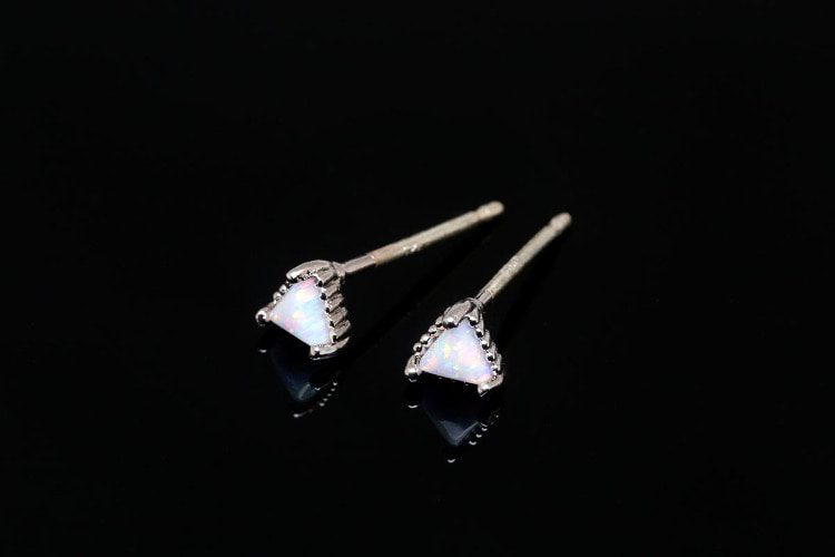 F104-Rhodium Plated (1pairs)-4mm Tiny Opal Triangle Earrings-Opal Earrings-Jewelry Findings,Jewelry Making Supply-Silver Post, [PRODUCT_SEARCH_KEYWORD], JEWELFINGER-INBEAD, [CURRENT_CATE_NAME]
