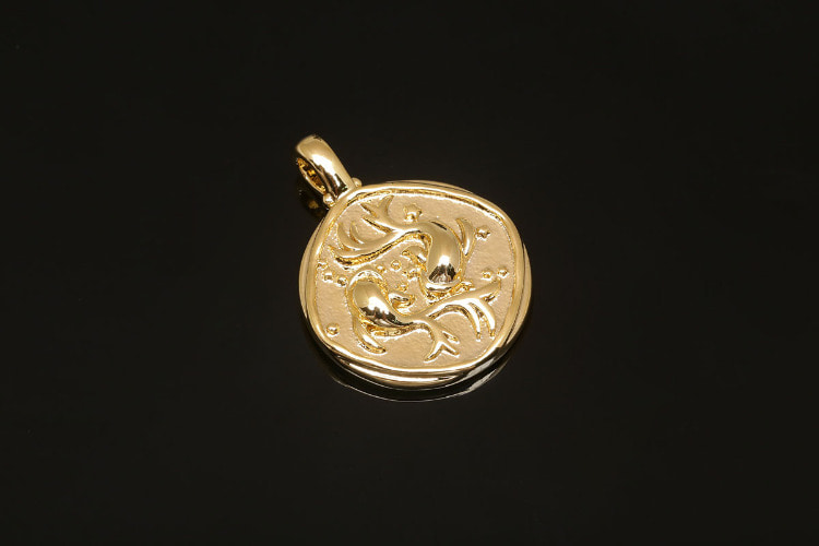 CH2010-Gold Plated-(1piece)-Pisces-Zodiac Horoscope Sign Constellation Charm-Celestial Astrology Medallion Pendant-Wholesale Zodiac, [PRODUCT_SEARCH_KEYWORD], JEWELFINGER-INBEAD, [CURRENT_CATE_NAME]