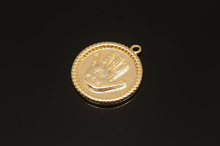 [W] CH4005-Gold Plated-(20pcs)-Hamsa Hand Coin Charm-Amulet Round Circle Pendant-Wholesale Charms, [PRODUCT_SEARCH_KEYWORD], JEWELFINGER-INBEAD, [CURRENT_CATE_NAME]