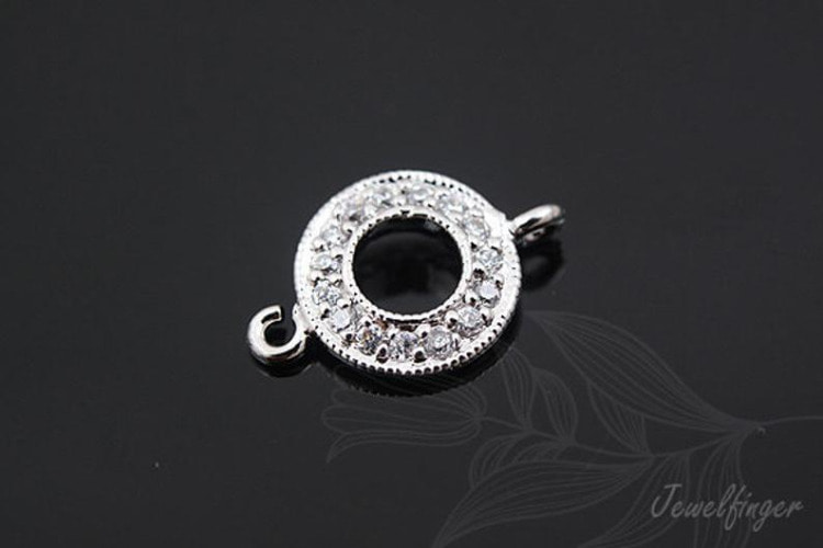 H1092-Rhodium Plated-(2pcs)-Sideways Cubic Ring Connector-Donut Pendant-Wholesale Connectors, [PRODUCT_SEARCH_KEYWORD], JEWELFINGER-INBEAD, [CURRENT_CATE_NAME]