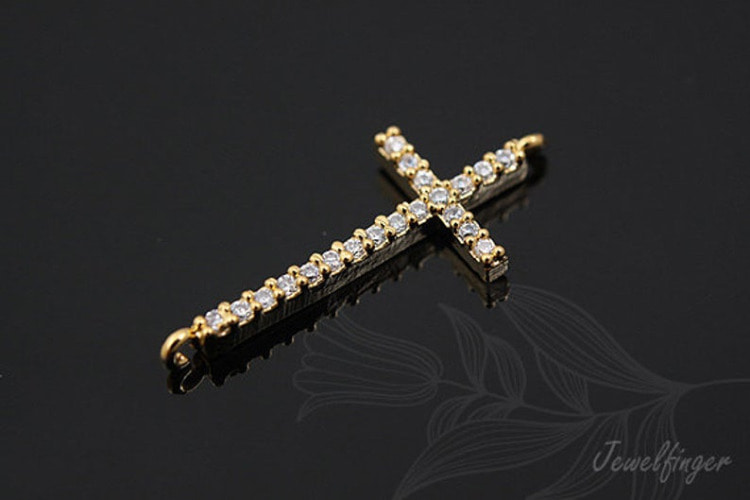 E957-Gold Plated-(1piece)-Sideways Cubic Cross Connector-Tiny Cross Pendant-Wholesale Connectors, [PRODUCT_SEARCH_KEYWORD], JEWELFINGER-INBEAD, [CURRENT_CATE_NAME]