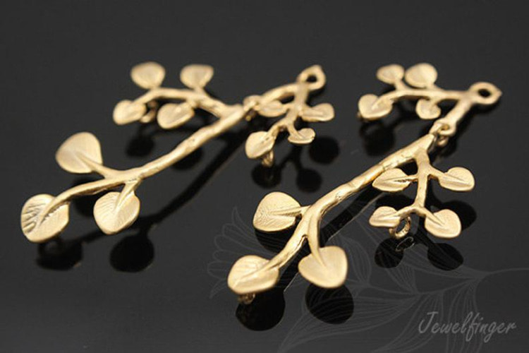 H235-Matt Gold Plated-(2pcs)-Leaf Connector-Branch Charms-Wholesale Connectors, [PRODUCT_SEARCH_KEYWORD], JEWELFINGER-INBEAD, [CURRENT_CATE_NAME]