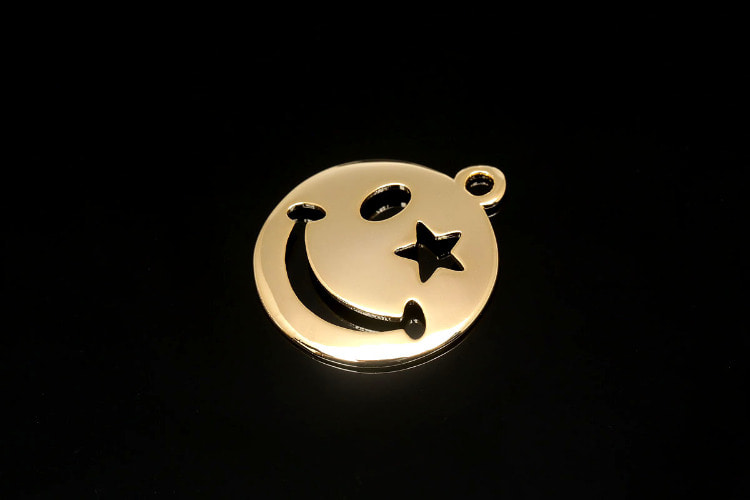 CH0042-Gold Plated-(2pcs)-Happy Face Charms-Smile Pendant-Necklace Earrings Making Supply-Wholesale Pendants, [PRODUCT_SEARCH_KEYWORD], JEWELFINGER-INBEAD, [CURRENT_CATE_NAME]