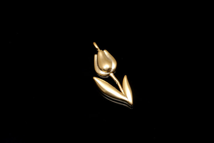 F115-Matt Gold Plated-(2pcs)-7*18.2mm Tulip-Dainty Flower Charms-Necklace Earrings Making Supply-Wholesale Charms, [PRODUCT_SEARCH_KEYWORD], JEWELFINGER-INBEAD, [CURRENT_CATE_NAME]