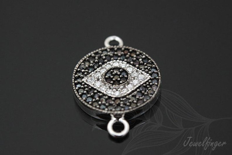 [W] E735-Rhodium Plated-(4pcs)-Sideways 13mm Black Cubic Evil Eye Connector-Wholesale Connectors, [PRODUCT_SEARCH_KEYWORD], JEWELFINGER-INBEAD, [CURRENT_CATE_NAME]