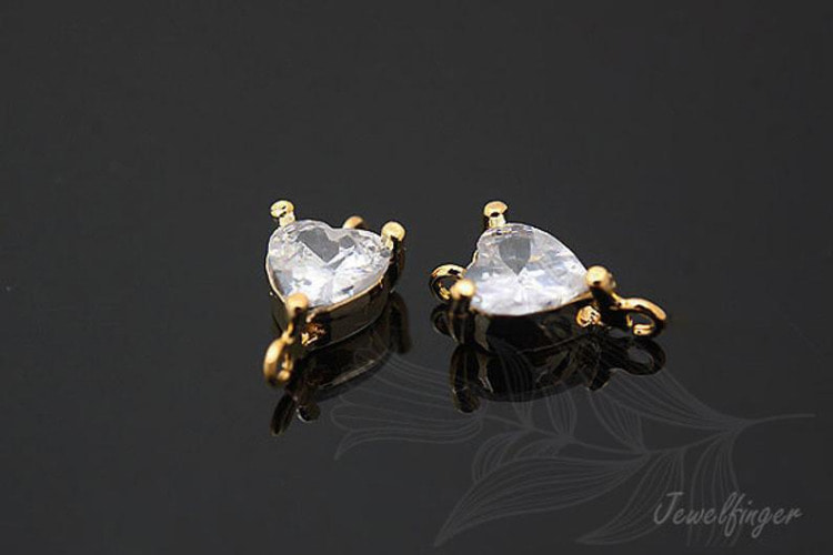C841-Gold Plated-(2pcs)-Sideways Heart Cubic Connector-White CZ Heart-Tiny Cubic Connector-Wedding jewelry Connector-Wholesale Connectors, [PRODUCT_SEARCH_KEYWORD], JEWELFINGER-INBEAD, [CURRENT_CATE_NAME]