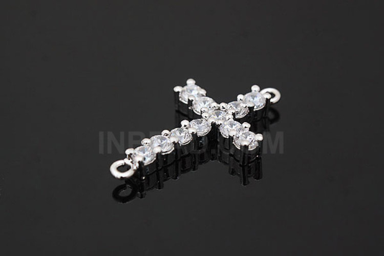 [W] C825-Rhodium Plated S-(10pcs)-CZ Sideway Cross-Wedding jewelry Connector-Cubic Connector-Cross Pendant-S-Wholesale Connectors, [PRODUCT_SEARCH_KEYWORD], JEWELFINGER-INBEAD, [CURRENT_CATE_NAME]