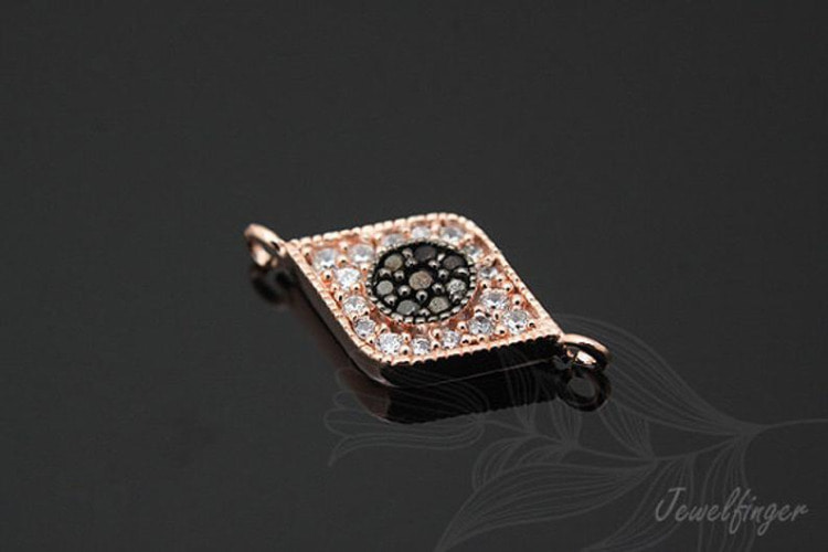 [W] E702-Pink Gold Plated-(5pcs)-Sideways Black Cubic Evil Eye Connector-Wholesale Connectors, [PRODUCT_SEARCH_KEYWORD], JEWELFINGER-INBEAD, [CURRENT_CATE_NAME]