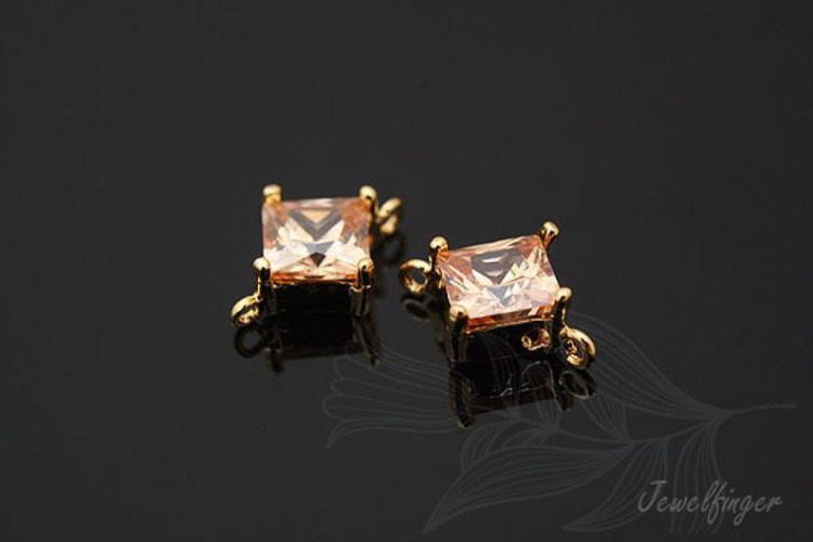 C852-Gold Plated-(2pcs)-Tiny Cubic Connector-Wedding jewelry Connector-CZ Champagne-Wholesale Connectors, [PRODUCT_SEARCH_KEYWORD], JEWELFINGER-INBEAD, [CURRENT_CATE_NAME]