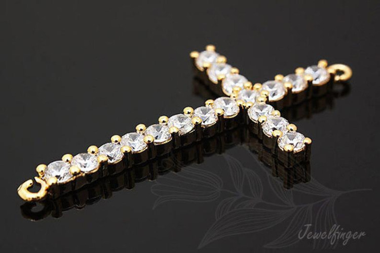 C826-Gold Plated L-(1piece)-CZ Sideway Cross-Wedding jewelry Connector-Cubic Connector-Cross Pendant-S-Wholesale Connectors, [PRODUCT_SEARCH_KEYWORD], JEWELFINGER-INBEAD, [CURRENT_CATE_NAME]