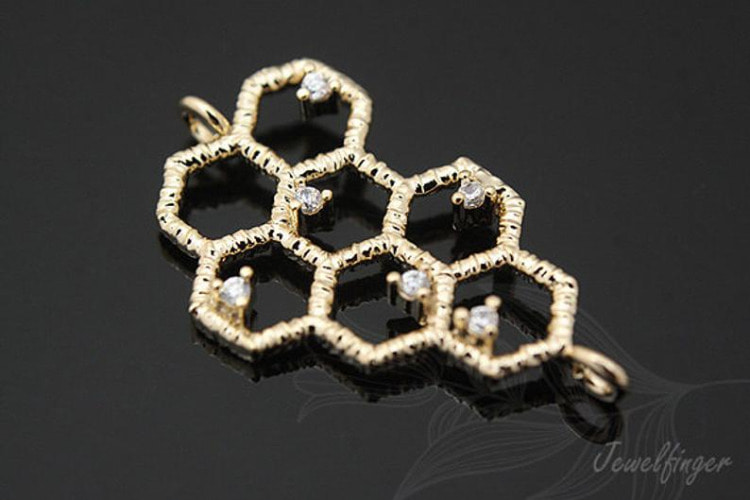 C761-Gold Plated-(2pcs)-Sideways Honeycomb Cubic Connector-Honeycomb Pendant-Wholesale Connectors, [PRODUCT_SEARCH_KEYWORD], JEWELFINGER-INBEAD, [CURRENT_CATE_NAME]