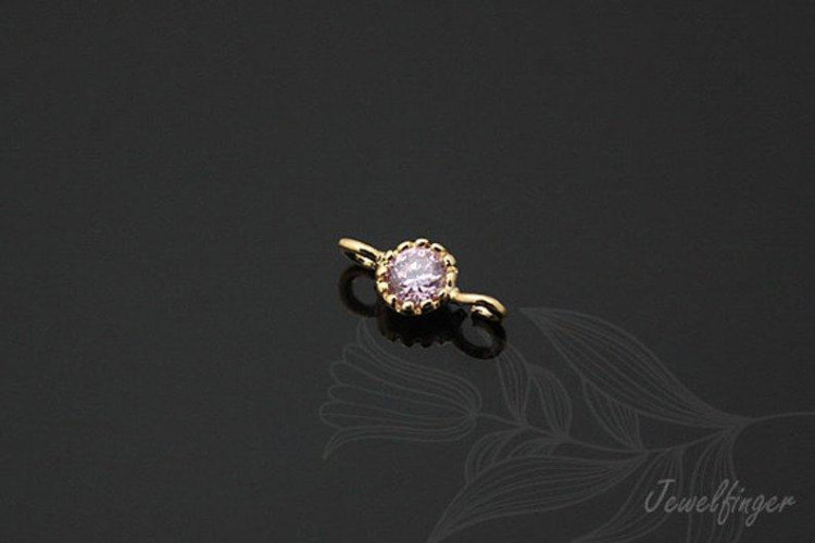 S731-Gold Plated-(4pcs)-CZ 3.5mm-Birthstone September Pink Sapphire-Jewelry Making-Wholesale Jewelry Finding-Jewelry Supplies-Wholesale Charm, [PRODUCT_SEARCH_KEYWORD], JEWELFINGER-INBEAD, [CURRENT_CATE_NAME]