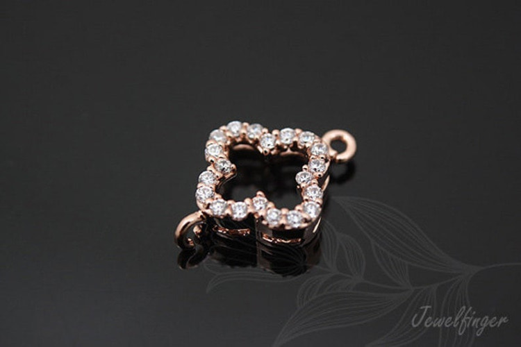 C979-Pink Gold Plated-(1piece)-CZ Clover-Wedding jewelry Connector-Cubic Connector-Wholesale Connectors, [PRODUCT_SEARCH_KEYWORD], JEWELFINGER-INBEAD, [CURRENT_CATE_NAME]