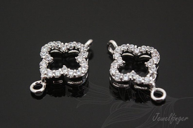 [W] C923-Rhodium Plated-(10pcs)-CZ Clover-Wedding jewelry Connector-Cubic Connector-Wholesale Connectors, [PRODUCT_SEARCH_KEYWORD], JEWELFINGER-INBEAD, [CURRENT_CATE_NAME]