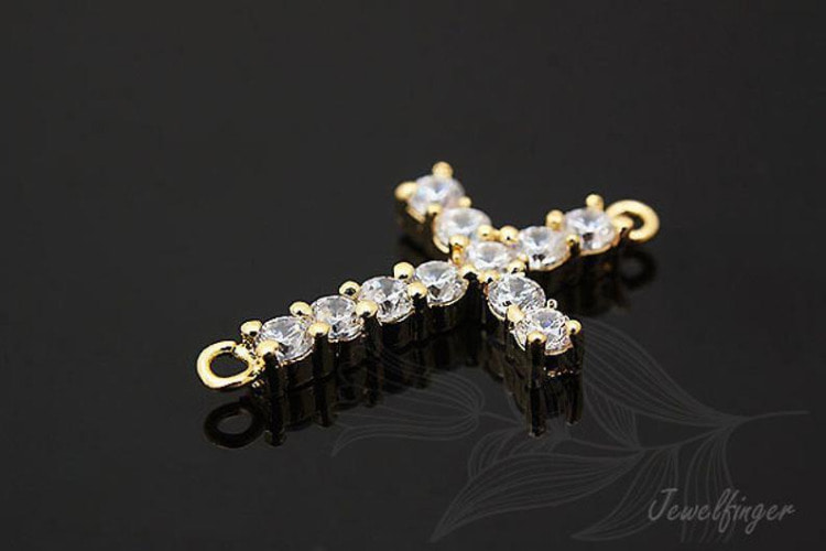 [W] C824-Gold Plated S-(10pcs)-CZ Sideway Cross-Wedding jewelry Connector-Cubic Connector-Cross Pendant-S-Wholesale Connectors, [PRODUCT_SEARCH_KEYWORD], JEWELFINGER-INBEAD, [CURRENT_CATE_NAME]