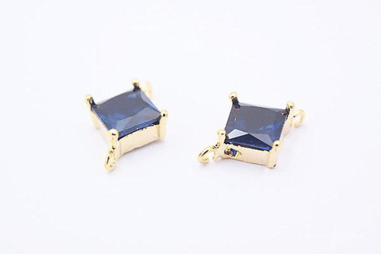 C855-Gold Plated-(2pcs)-Tiny Cubic Connector-Wedding jewelry Connector-CZ Sapphire-Wholesale Connectors, [PRODUCT_SEARCH_KEYWORD], JEWELFINGER-INBEAD, [CURRENT_CATE_NAME]